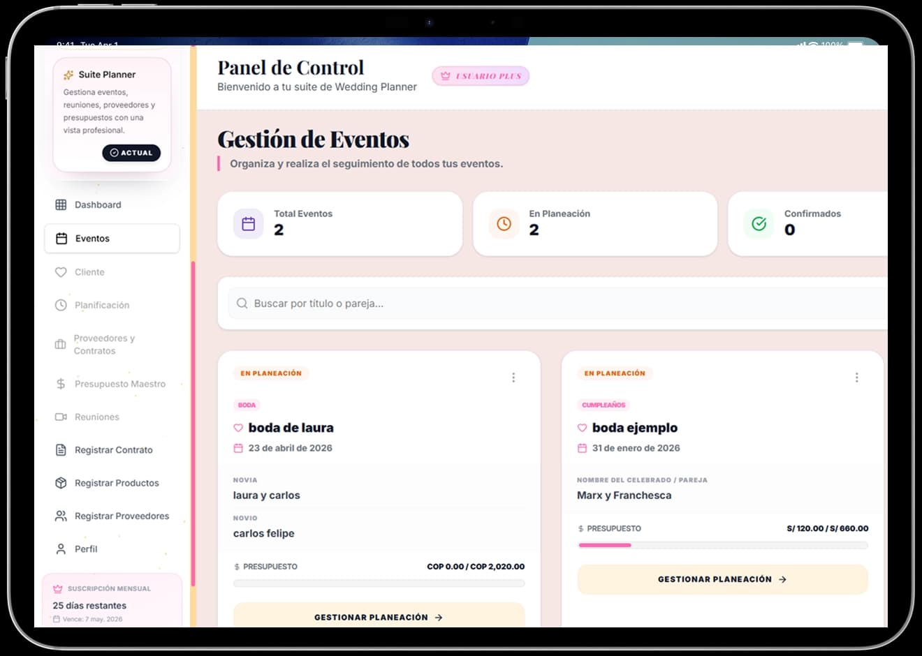 Celebria Wedding Planner Panel - Software de gestión